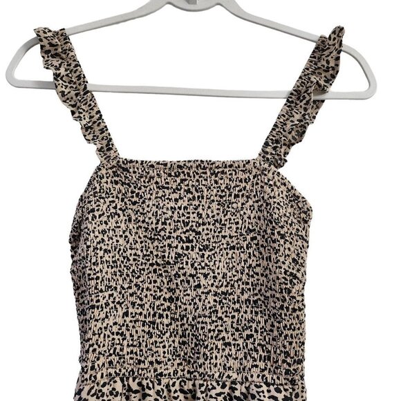 Abercrombie & Fitch Midi Dress Small Smocked‎ Leopard Print Ruffled Slit Boho - Picture 3 of 11
